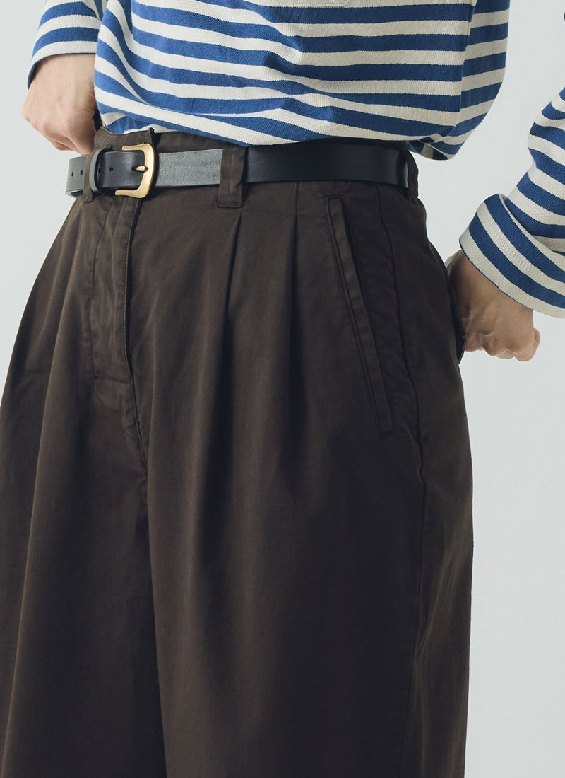 Cotton Pleat Front Trousers | Mocha Brown