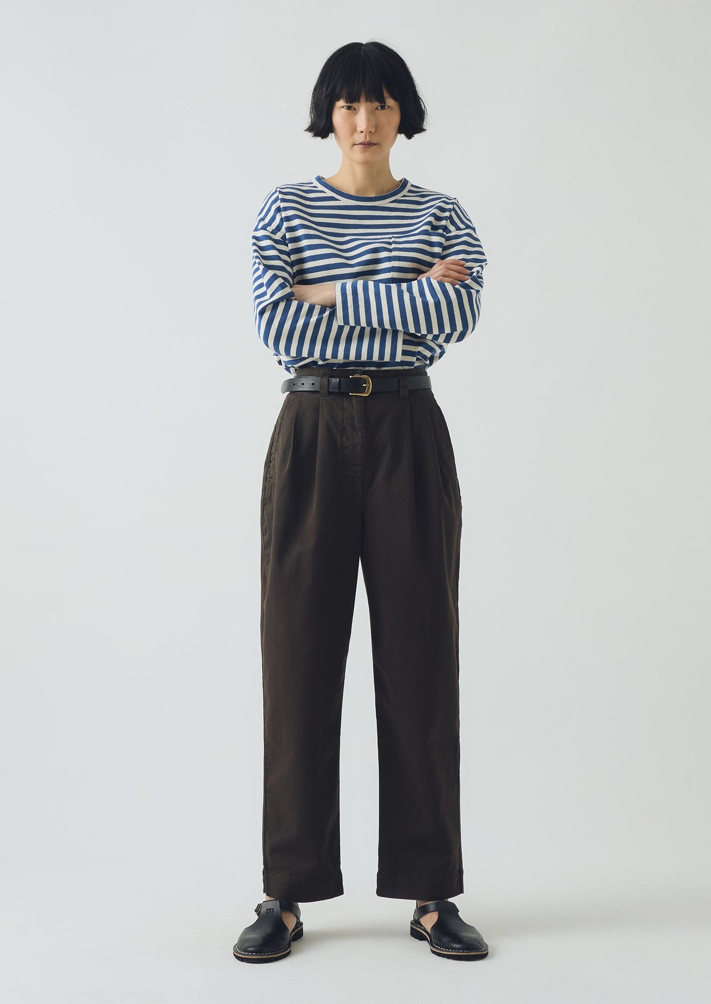 Cotton Pleat Front Trousers | Mocha Brown