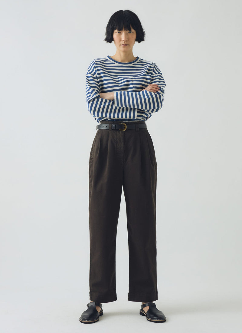 Cotton Pleat Front Trousers | Mocha Brown
