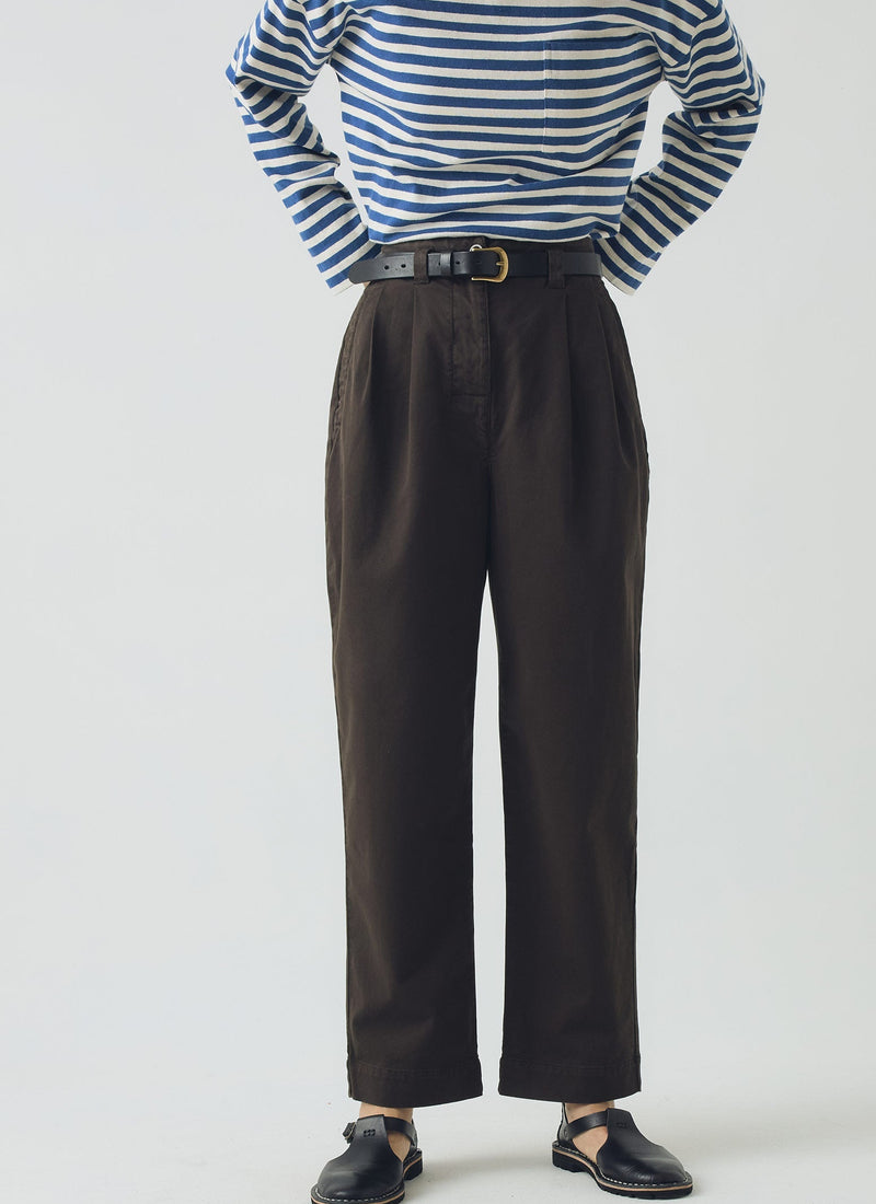 Cotton Pleat Front Trousers | Mocha Brown