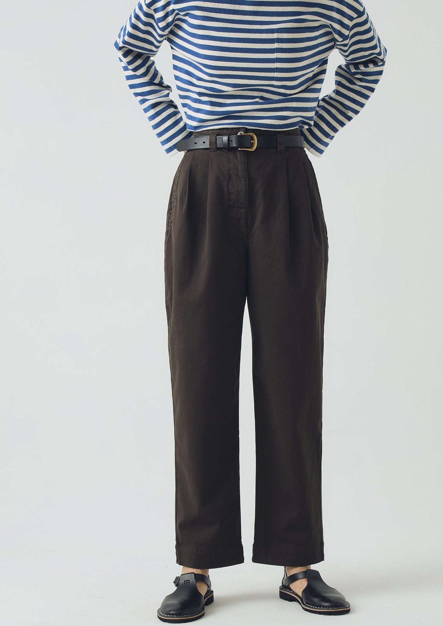 Cotton Pleat Front Trousers | Mocha Brown