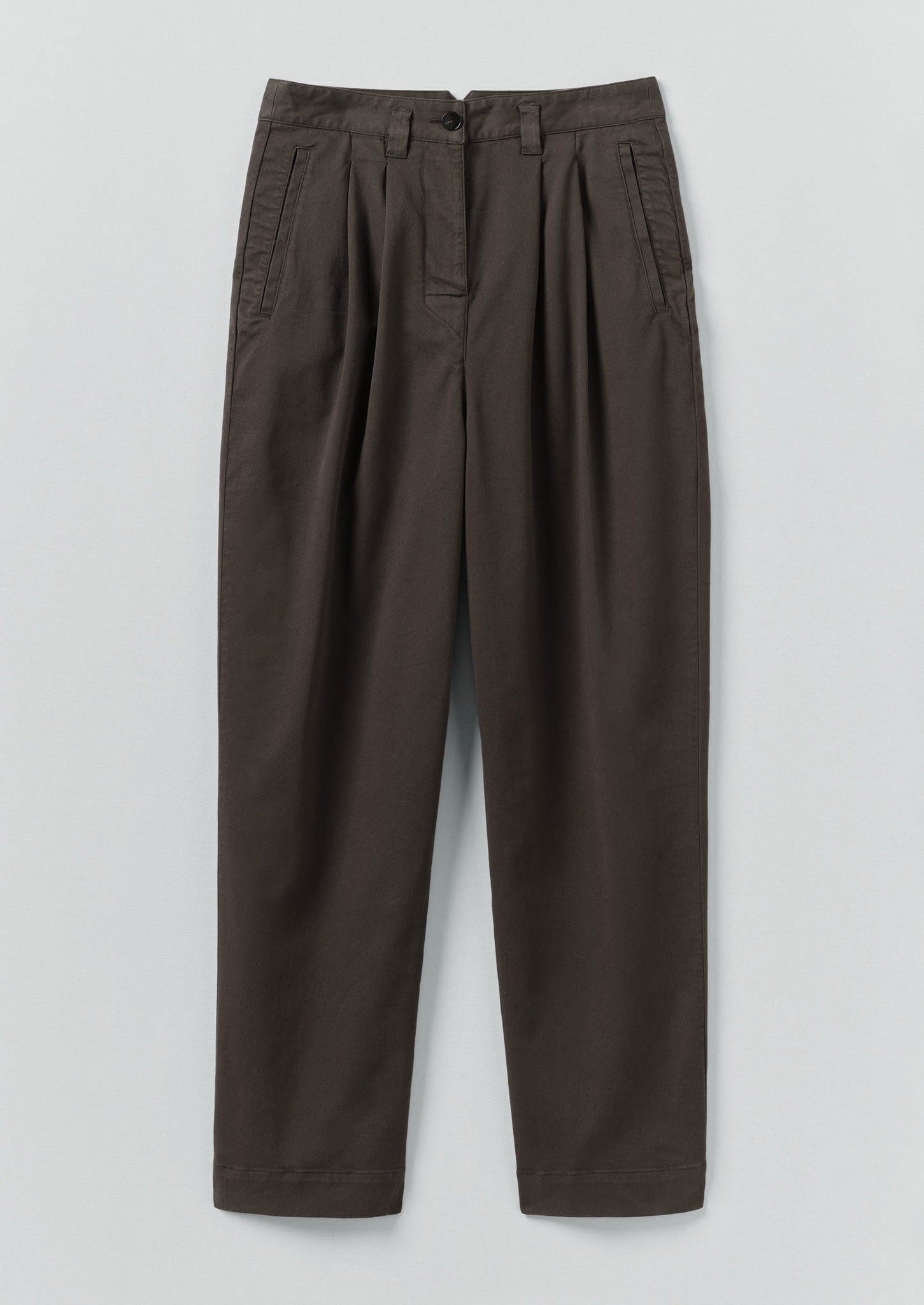 Cotton Pleat Front Trousers | Mocha Brown