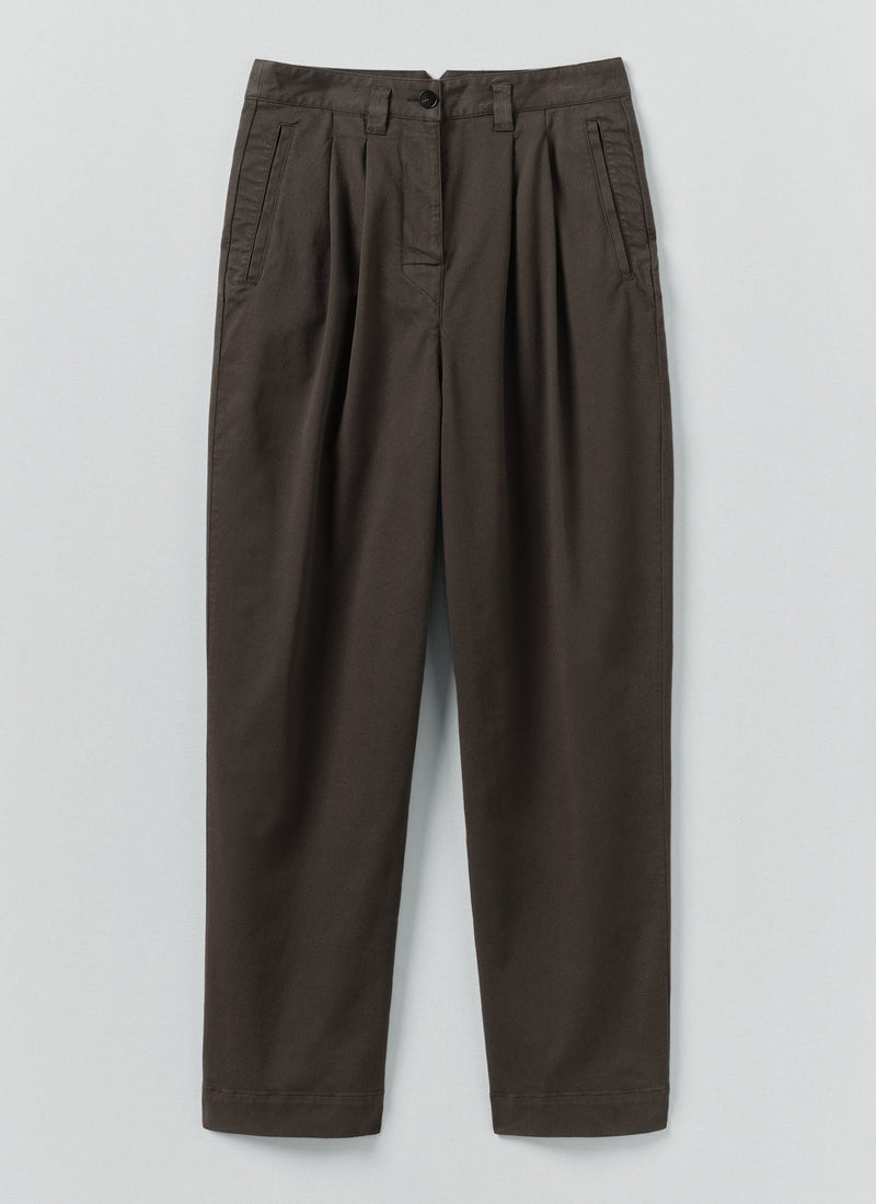 Cotton Pleat Front Trousers | Mocha Brown