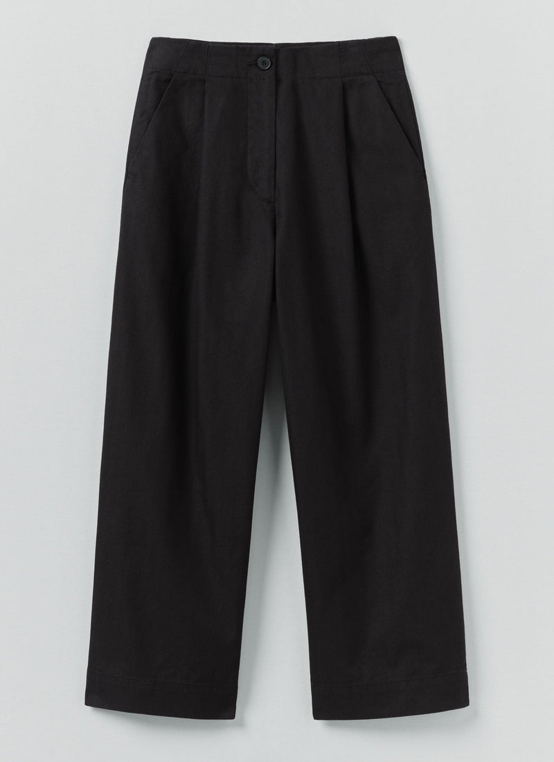 Cotton Wool Herringbone Pleat Front Trousers | Black