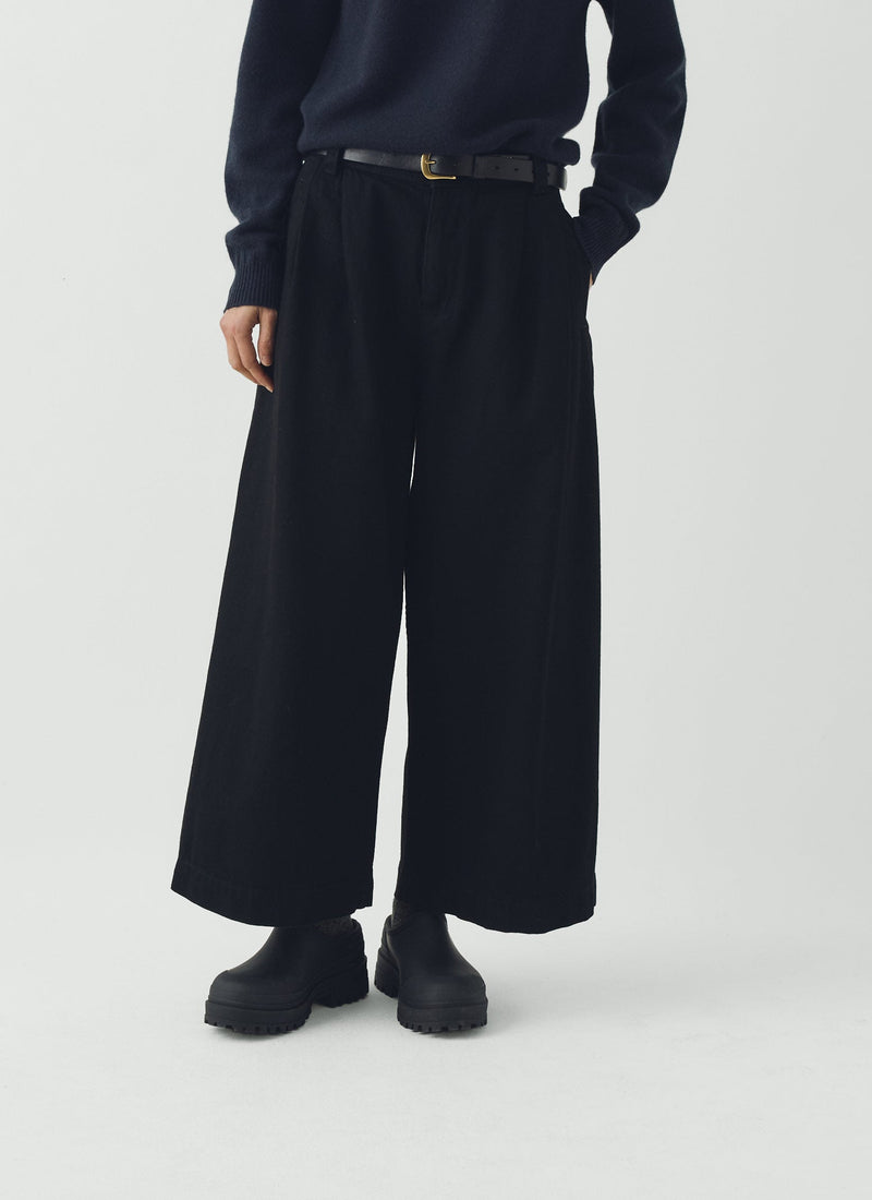 Denim Pleat Front Trousers | Carbon Black
