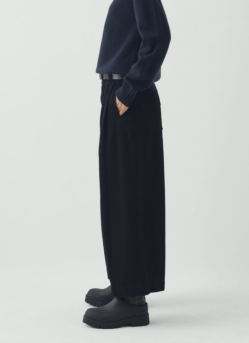 Denim Pleat Front Trousers | Carbon Black