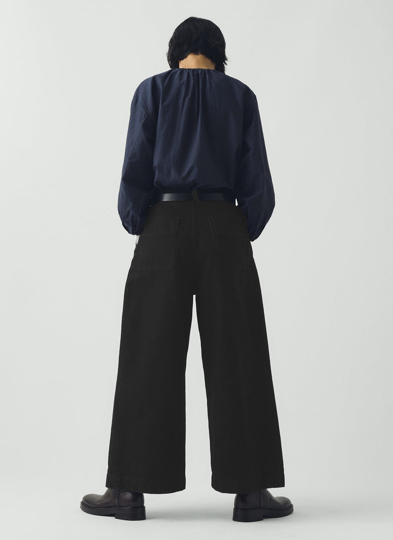 Denim Pleat Front Trousers | Carbon Black