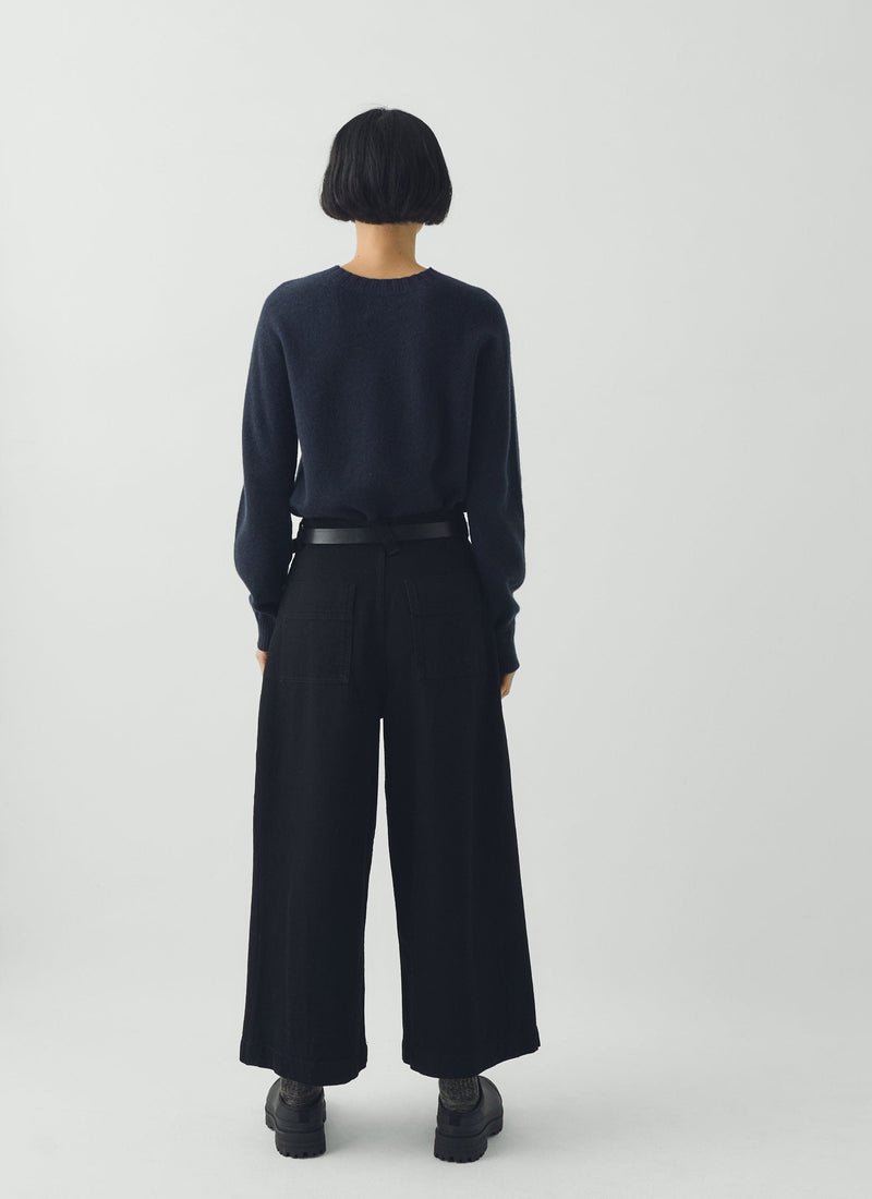 Denim Pleat Front Trousers | Carbon Black