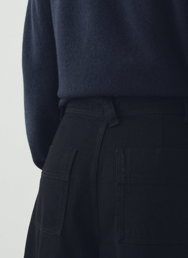 Denim Pleat Front Trousers | Carbon Black