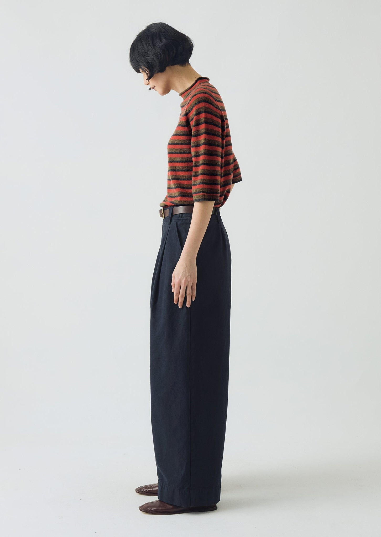Cotton Canvas Pleat Front Trousers | Blue Navy