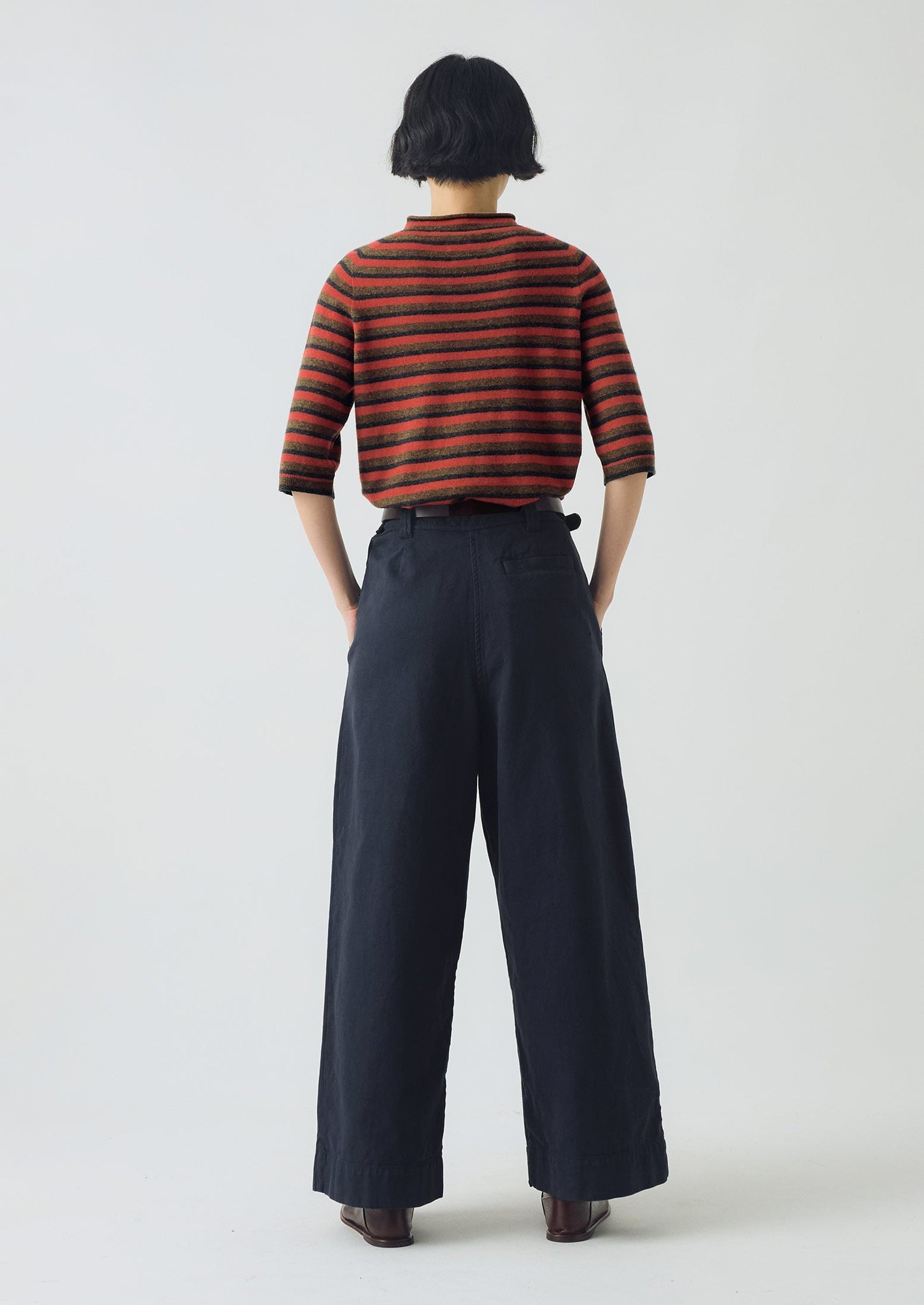 Cotton Canvas Pleat Front Trousers | Blue Navy
