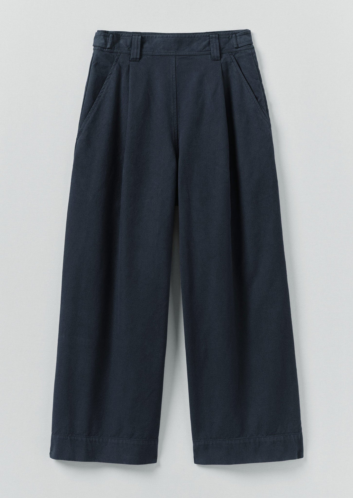 Cotton Canvas Pleat Front Trousers | Blue Navy