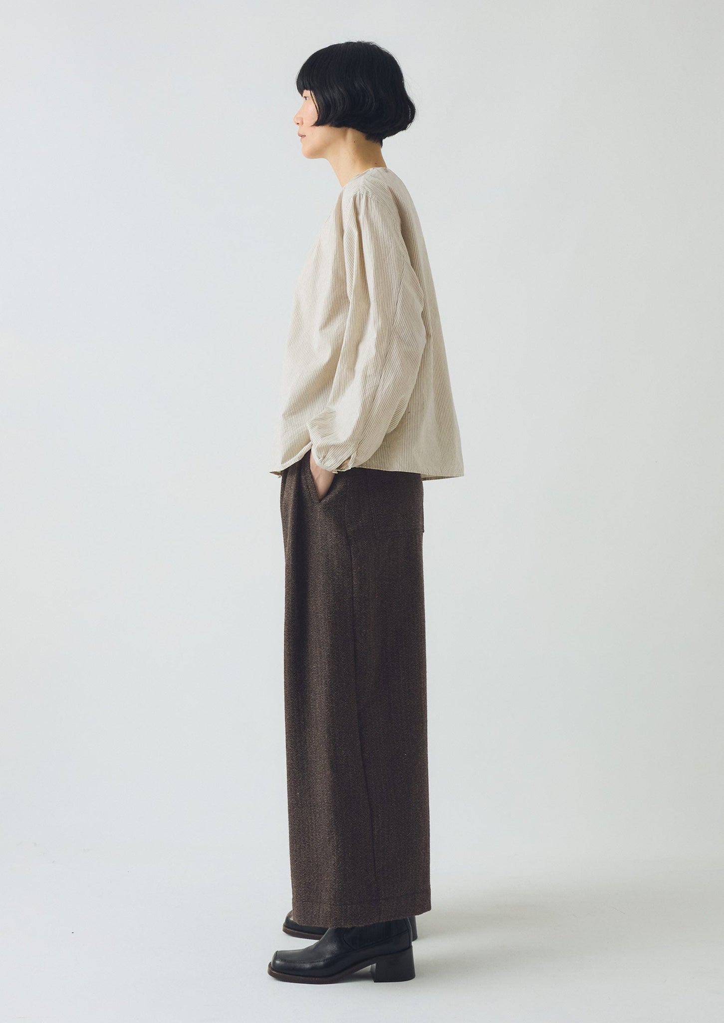 Wool Broken Herringbone Pleat Front Trousers | Charcoal Mouline
