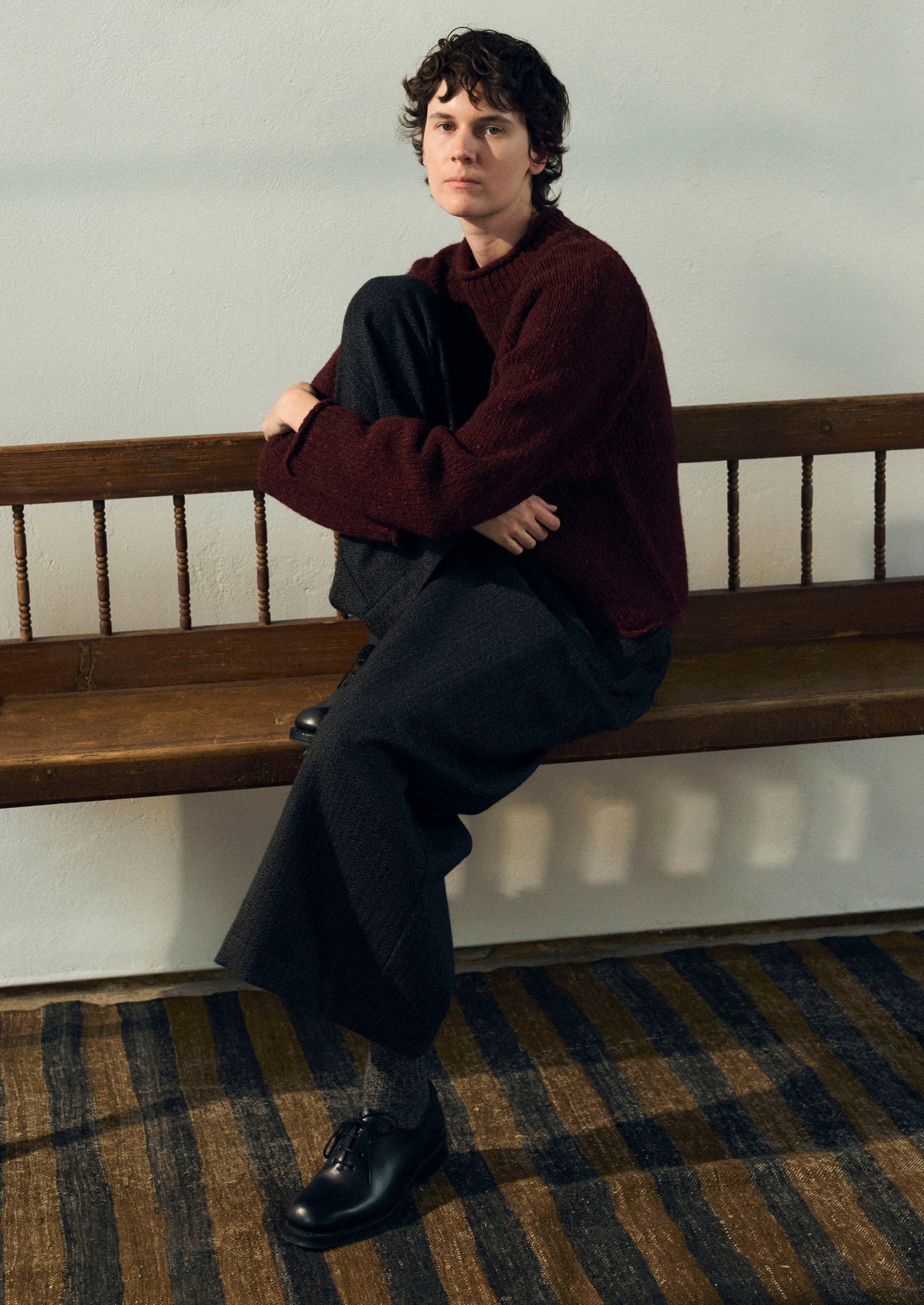 Wool Broken Herringbone Pleat Front Trousers | Charcoal Mouline