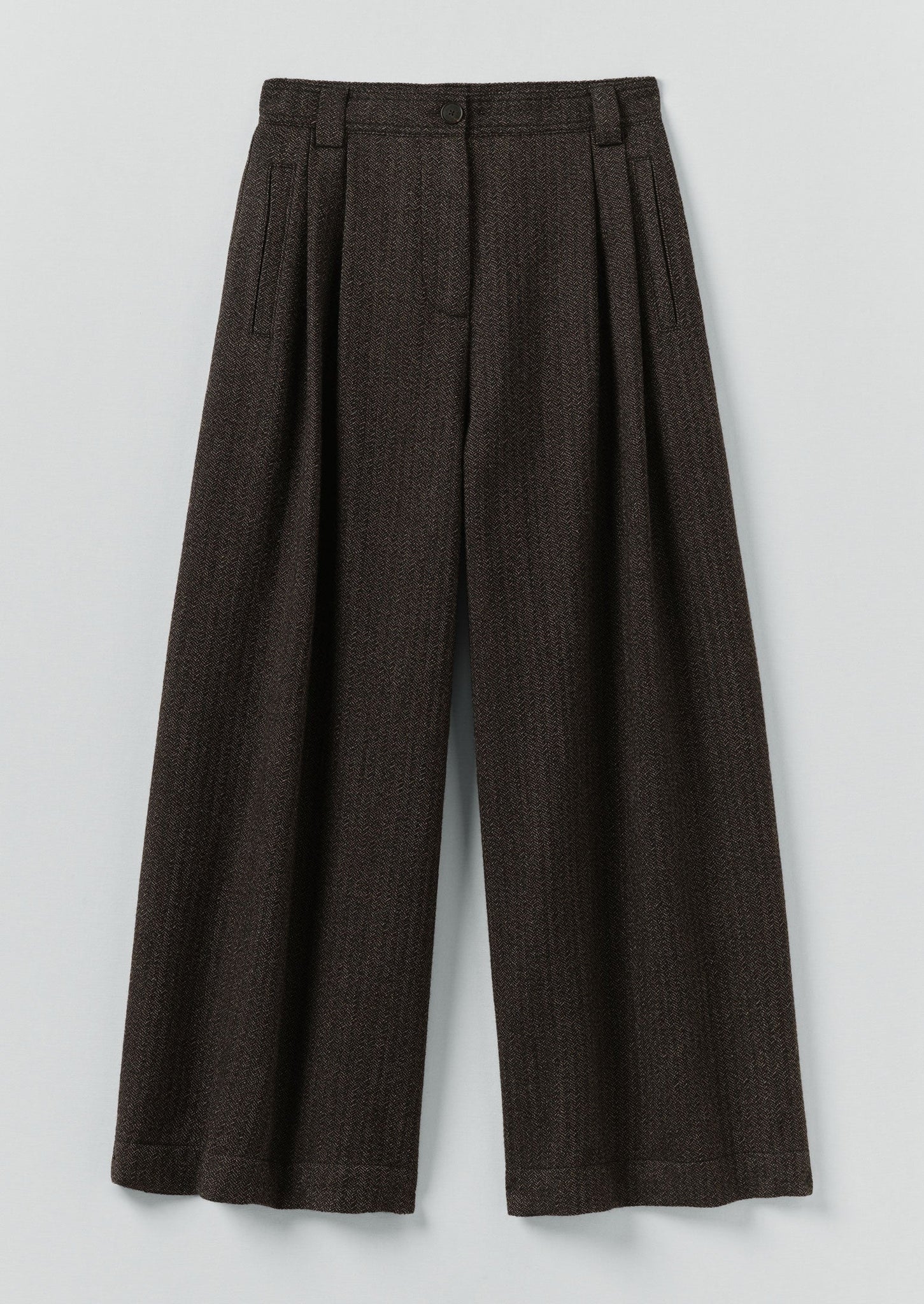 Wool Broken Herringbone Pleat Front Trousers | Charcoal Mouline