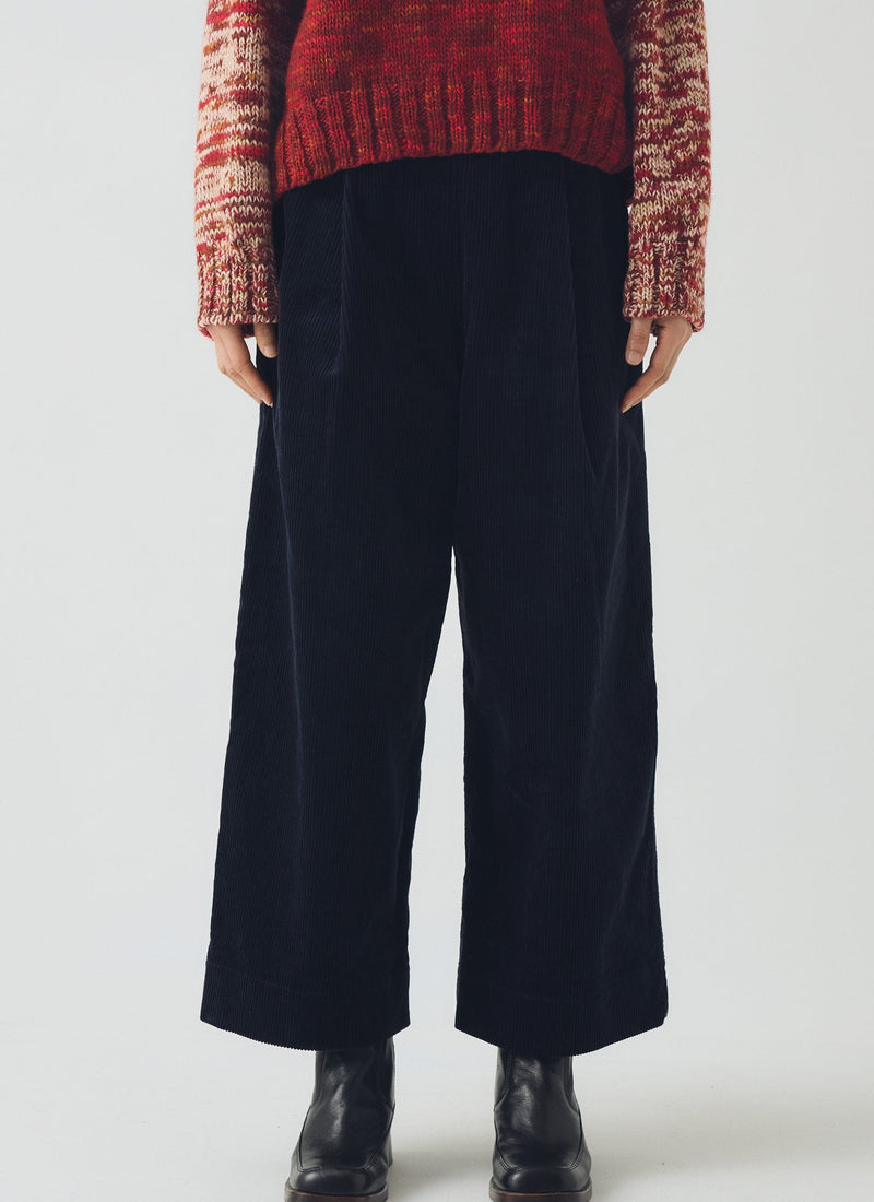 Cord Pleat Front Trousers | Midnight