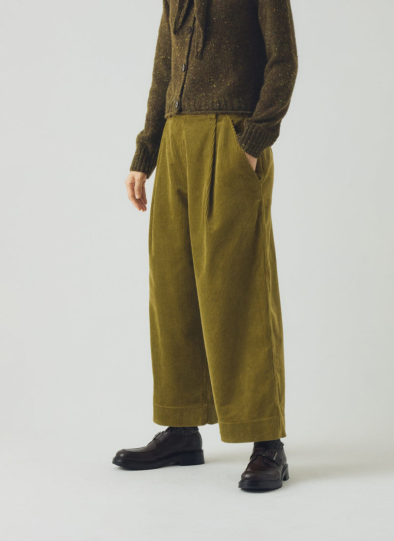 Cord Pleat Front Trousers | Antique Olive