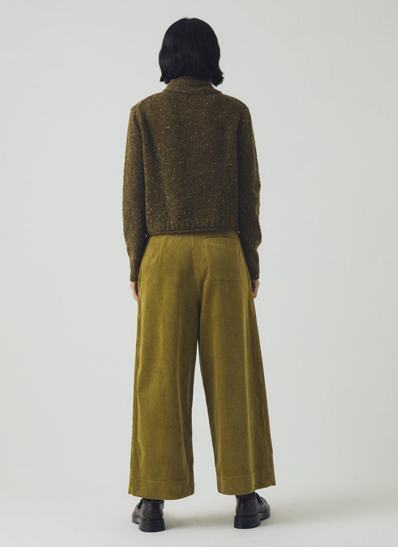 Cord Pleat Front Trousers | Antique Olive