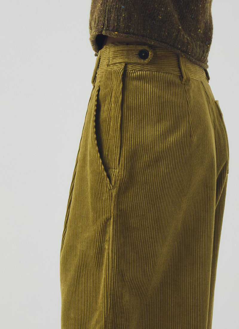Cord Pleat Front Trousers | Antique Olive