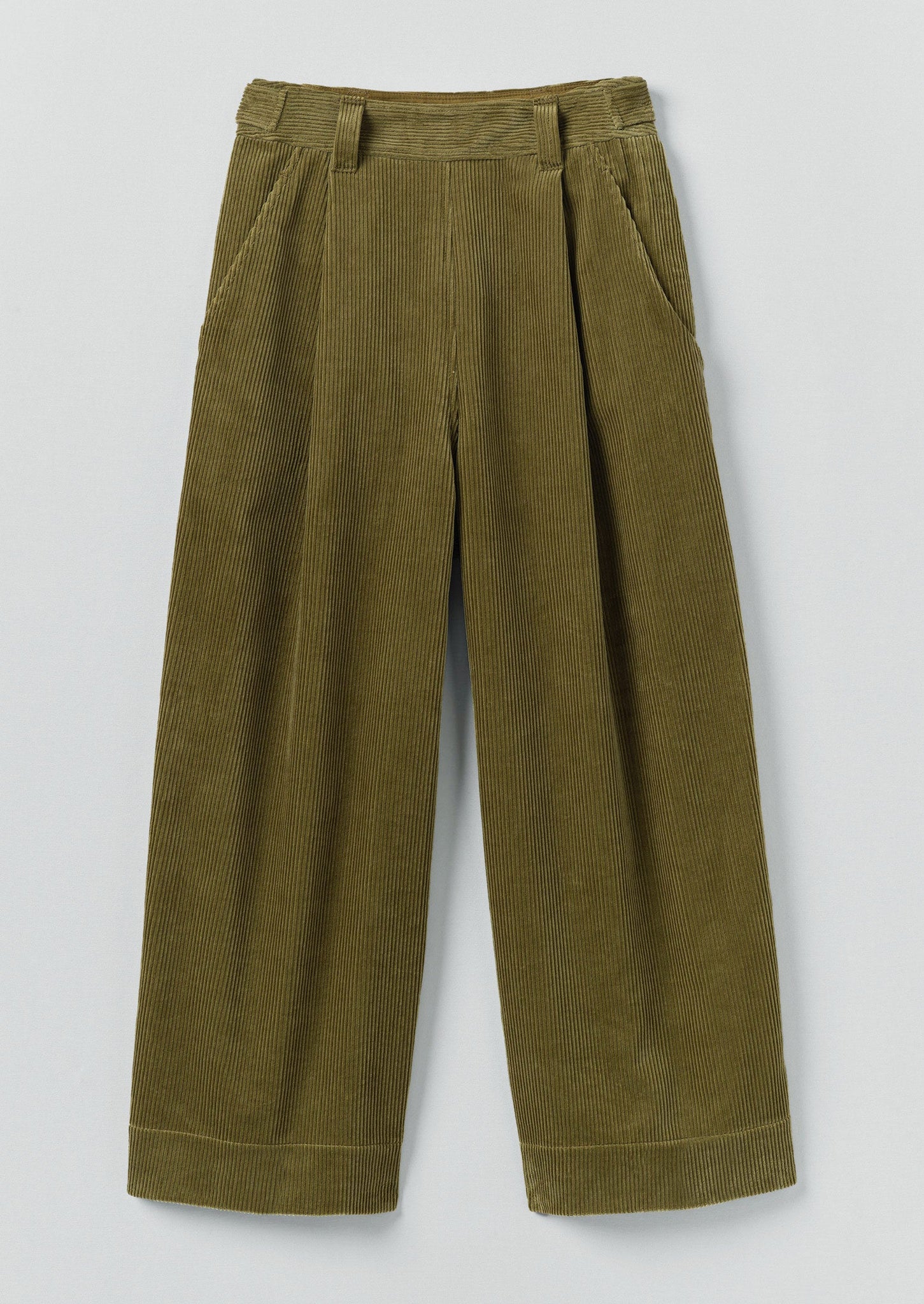 Organic Cord Pleat Front Trousers | Antique Olive
