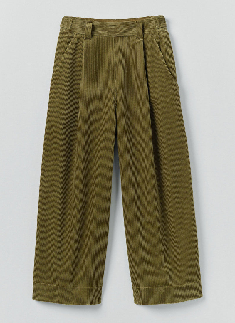 Cord Pleat Front Trousers | Antique Olive