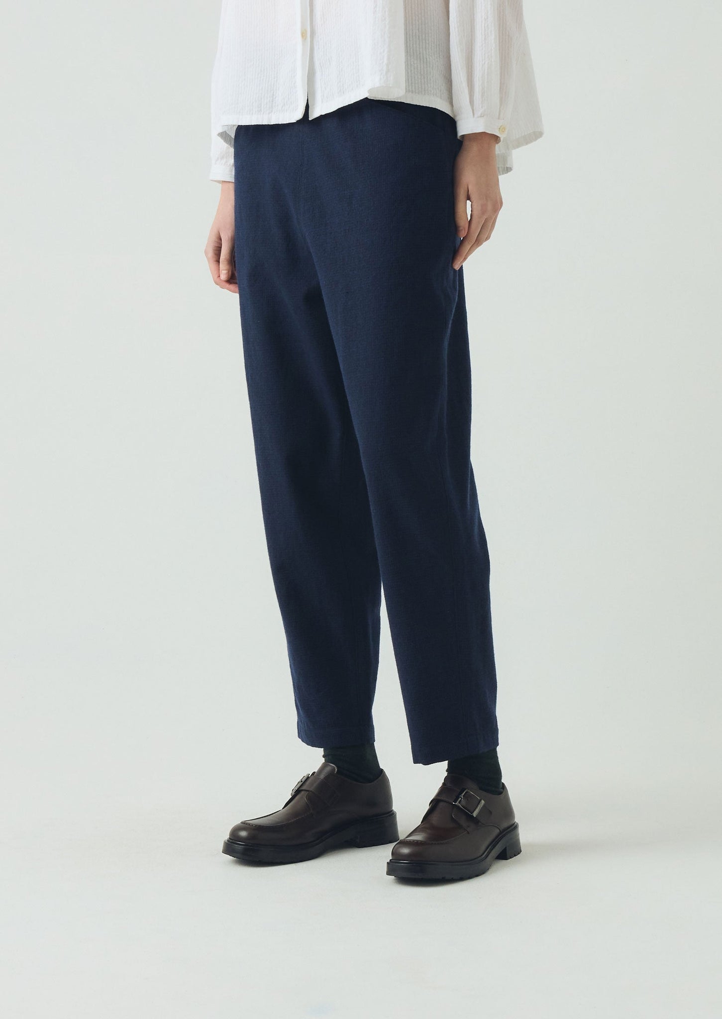 Alix Cotton Wool Houndstooth Trousers | Dark Navy