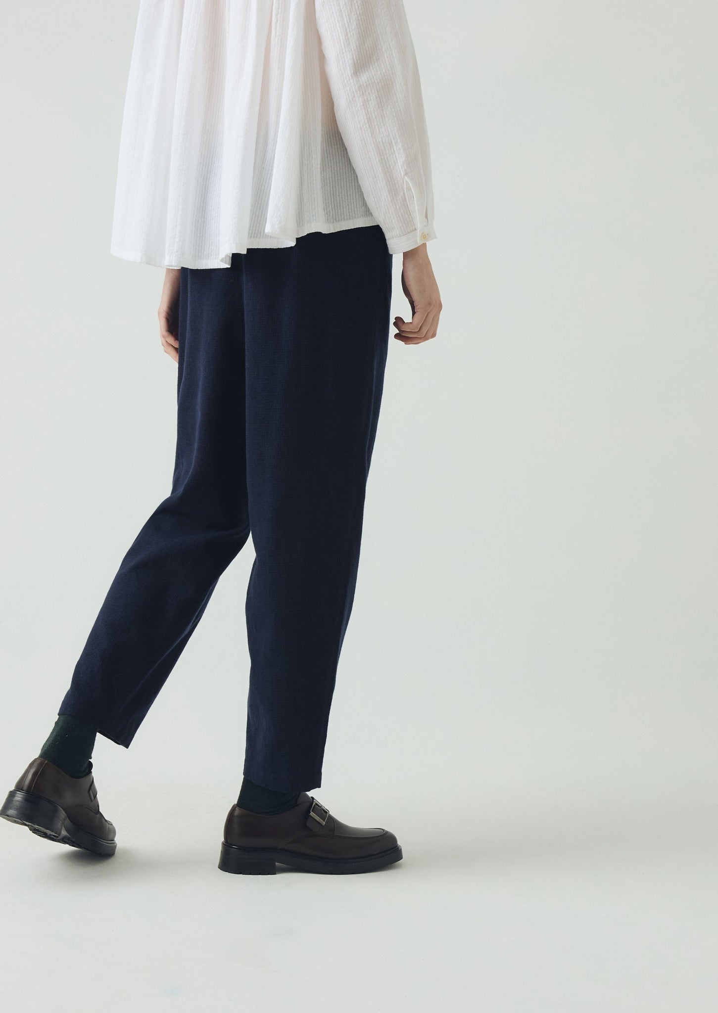 Alix Cotton Wool Houndstooth Trousers | Dark Navy