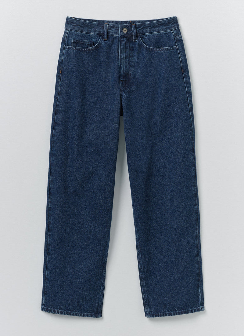 Indigo Denim Tapered Trousers | Mid Blue