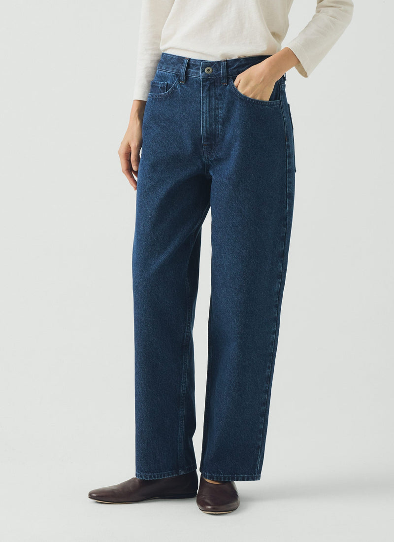 Indigo Denim Tapered Trousers | Mid Blue