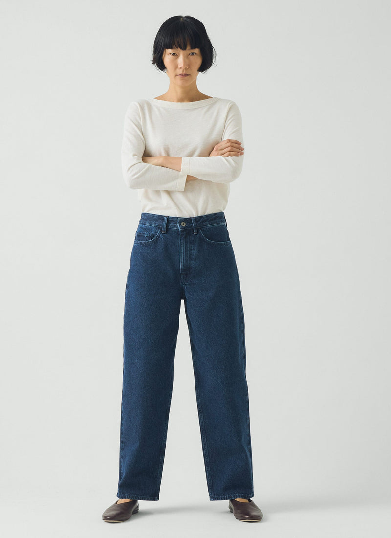 Indigo Denim Tapered Trousers | Mid Blue