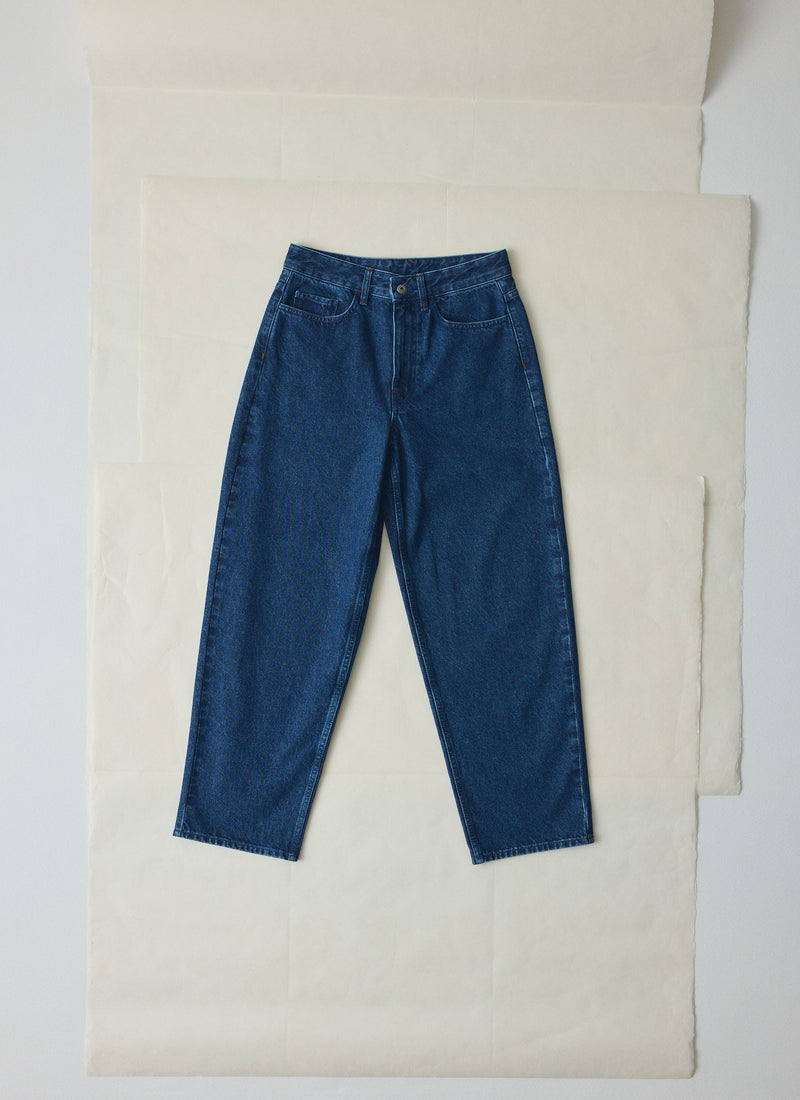 Indigo Denim Tapered Trousers | Mid Blue