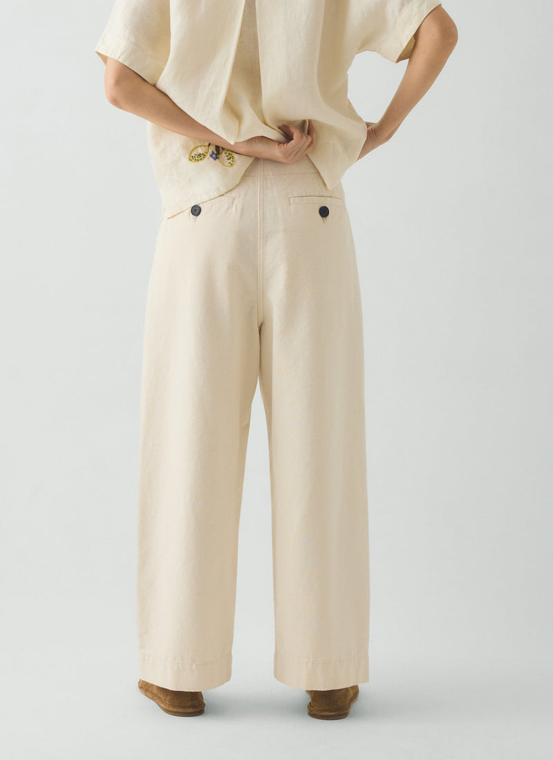 Pleat Front Cotton Trousers | Natural