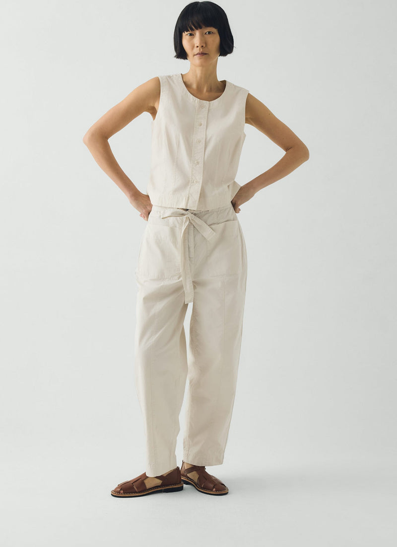 Cotton Twill Belted Trousers | Pebble