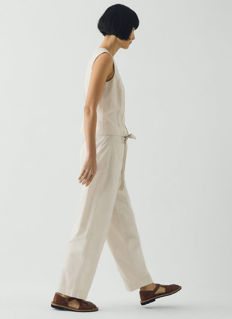 Cotton Twill Belted Trousers | Pebble