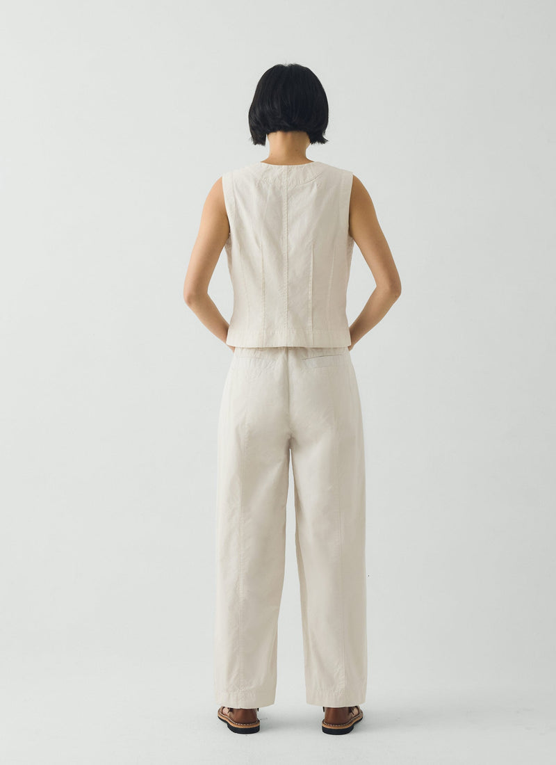 Cotton Twill Belted Trousers | Pebble