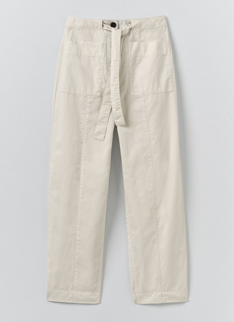 Cotton Twill Belted Trousers | Pebble