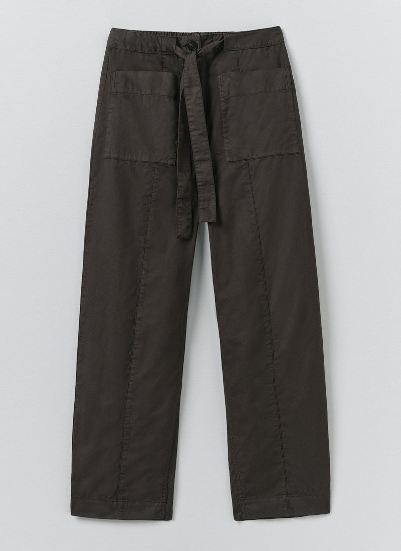 Cotton Twill Belted Trousers | Smoke