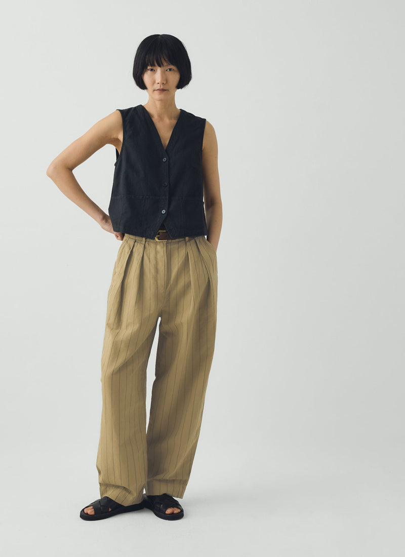 Pleat Front Stripe Cotton Linen Trousers | Fennel Seed