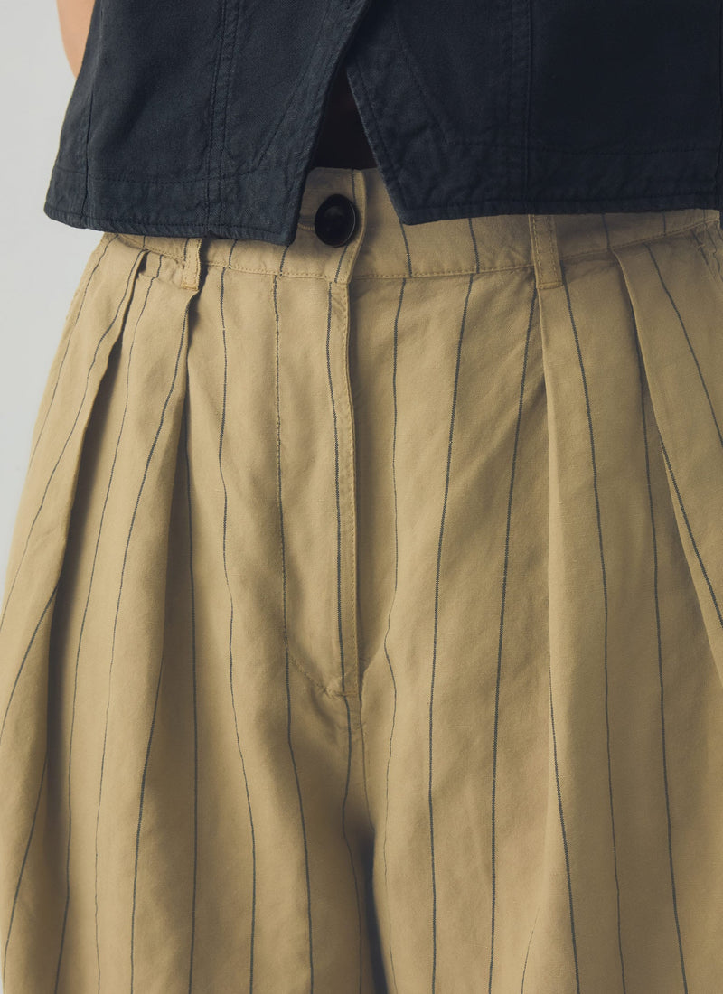 Pleat Front Stripe Cotton Linen Trousers | Fennel Seed