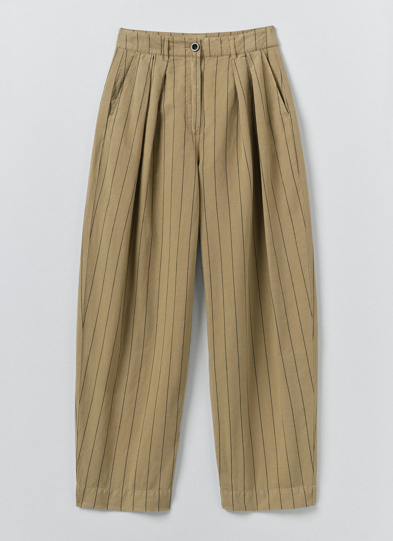 Pleat Front Stripe Cotton Linen Trousers | Fennel Seed