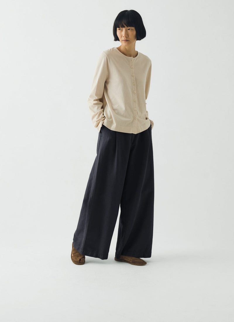Wide Leg Cotton Linen Twill Trousers | Nile Blue