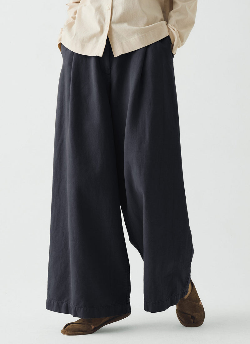 Wide Leg Cotton Linen Twill Trousers | Nile Blue