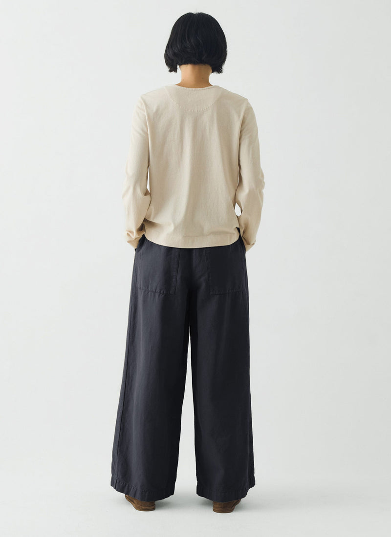 Wide Leg Cotton Linen Twill Trousers | Nile Blue