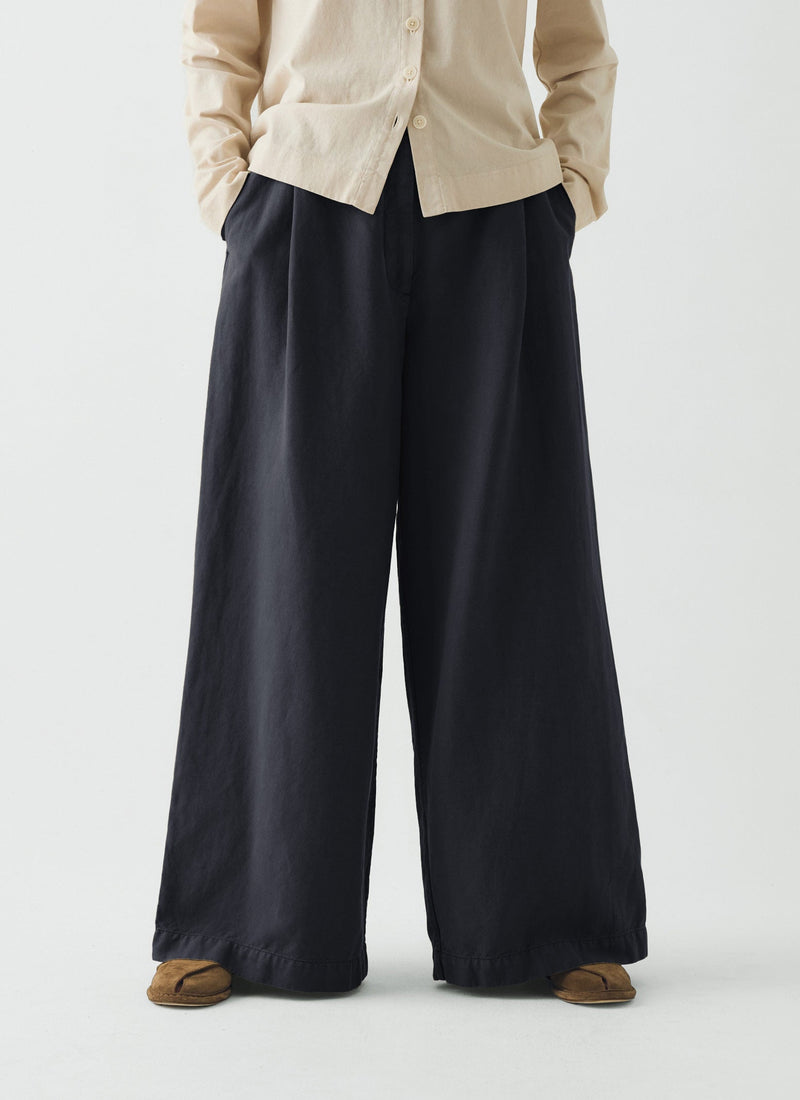 Wide Leg Cotton Linen Twill Trousers | Nile Blue