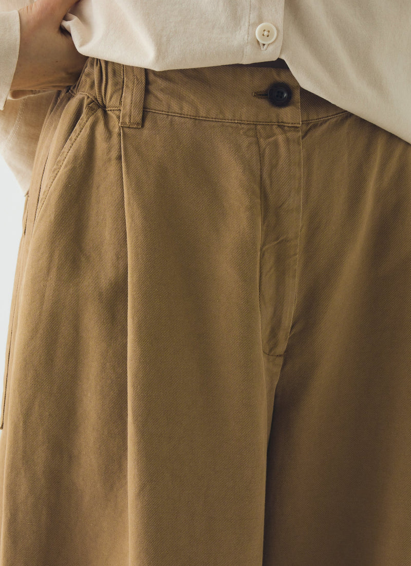 Wide Leg Cotton Linen Twill Trousers | Warm Sand
