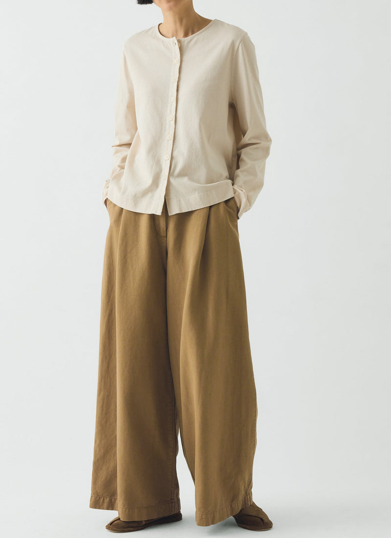 Wide Leg Cotton Linen Twill Trousers | Warm Sand