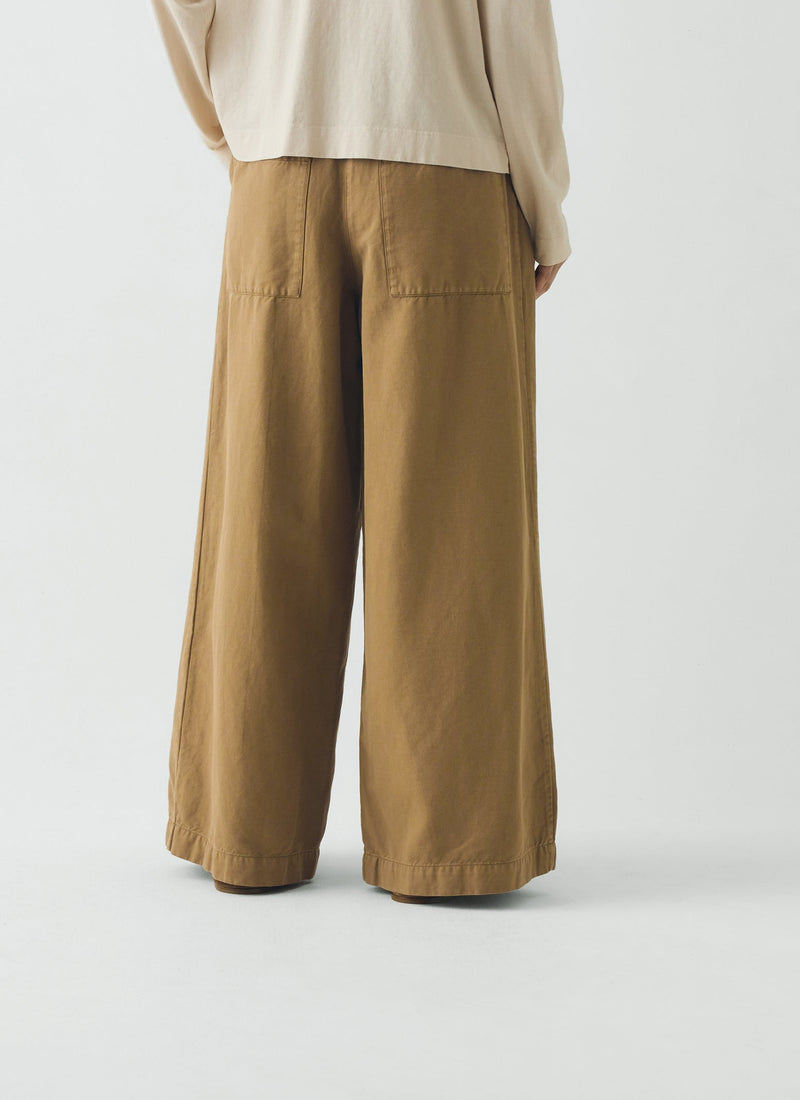Wide Leg Cotton Linen Twill Trousers | Warm Sand