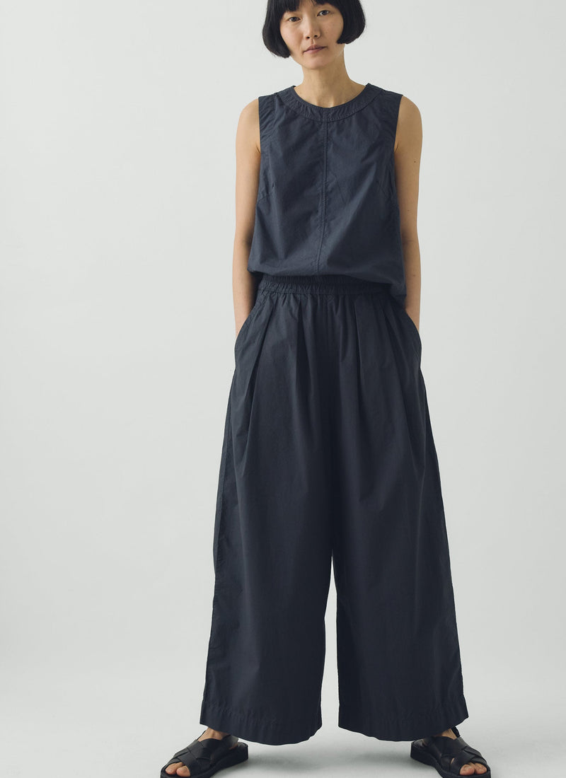 Pleated Pull On Cotton Poplin Trousers | Slate