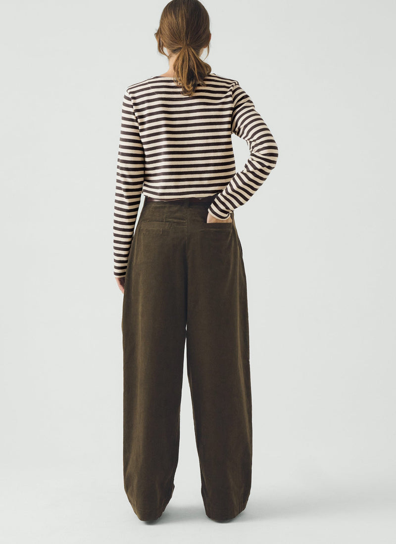 Organic Cord Box Pleat Trousers | Tent Green