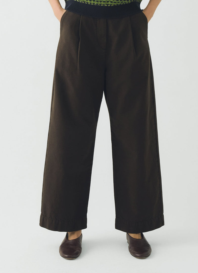 Pleat Front Garment Dyed Cotton Trousers | Black Walnut